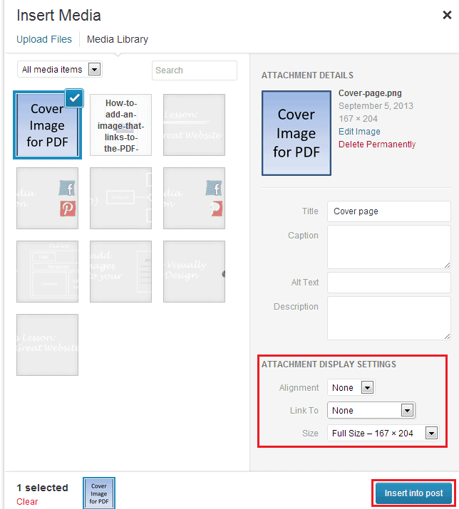 Adding cover image to PDF documents in WP 09