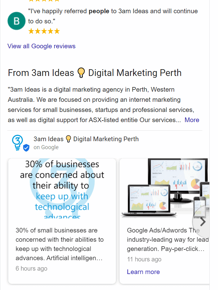 Google My Business Digital Marketing Reviews for 3am Ideas Perth